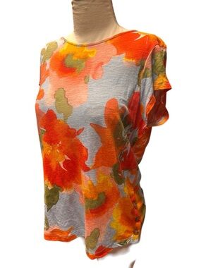 Joie linen blend floral top side buttons Size Large
